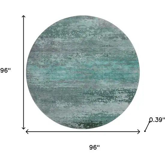 8' Teal And Gray Abstract Washable Round Rug With UV Protection Photo 8