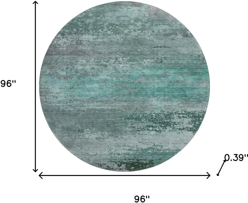 8' Teal And Gray Abstract Washable Round Rug With UV Protection Photo 8
