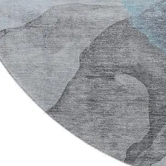 8' Teal And Gray Abstract Washable Round Rug With UV Protection Photo 3