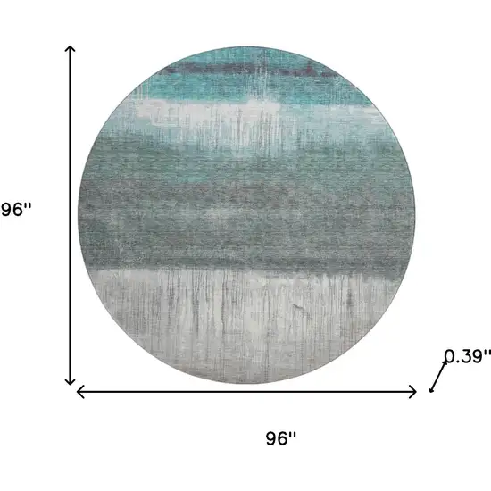 8' Teal And Gray Abstract Washable Round Rug With UV Protection Photo 8