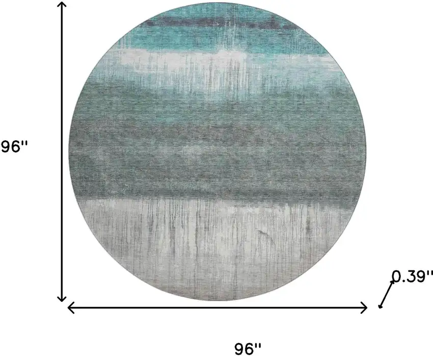 8' Teal And Gray Abstract Washable Round Rug With UV Protection Photo 8