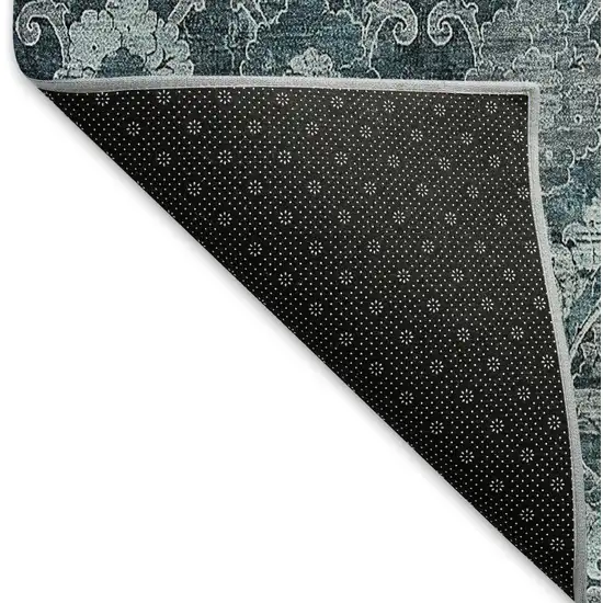 8' Teal And Gray Damask Washable Round Rug With UV Protection Photo 6