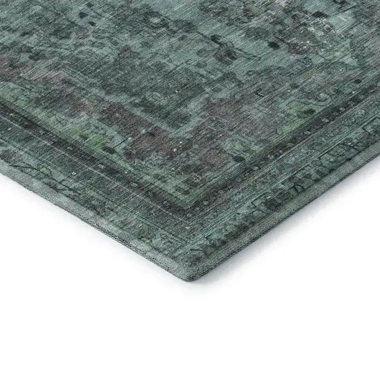 8' Teal And Gray Floral Medallion Washable Round Rug With UV Protection Photo 6