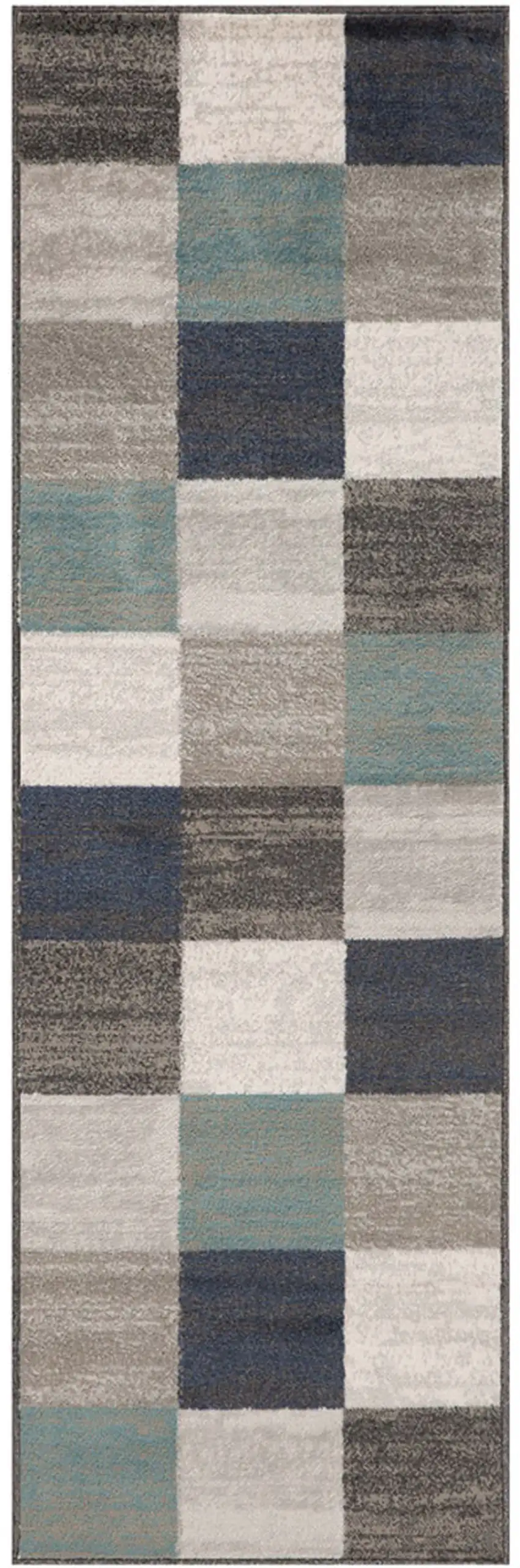 8' Teal And Gray Geometric Power Loom Stain Resistant Runner Rug Photo 1