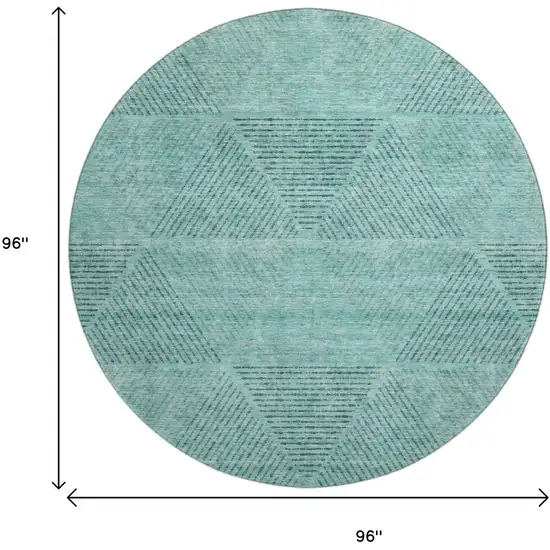 8' Teal And Gray Geometric Washable Round Rug With UV Protection Photo 3