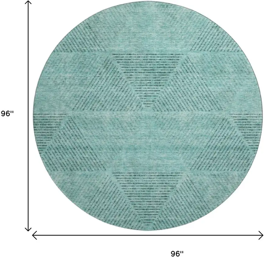 8' Teal And Gray Geometric Washable Round Rug With UV Protection Photo 3