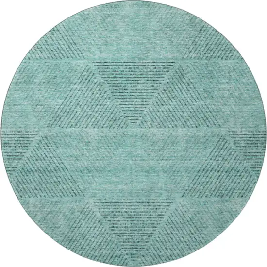 8' Teal And Gray Geometric Washable Round Rug With UV Protection Photo 4