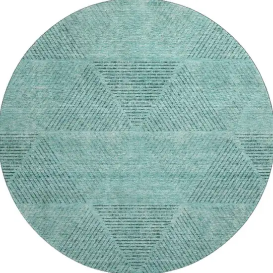8' Teal And Gray Geometric Washable Round Rug With UV Protection Photo 3