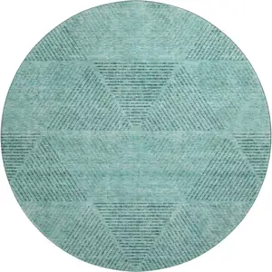 Photo of 8' Teal And Gray Geometric Washable Round Rug With UV Protection