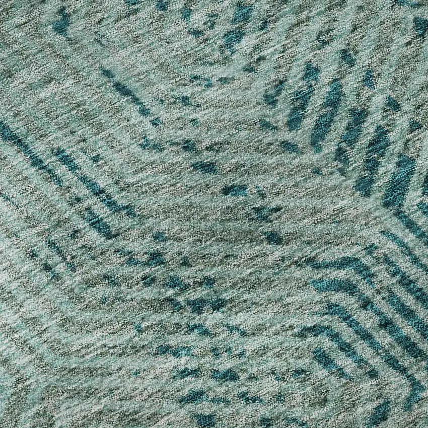 8' Teal And Gray Geometric Washable Round Rug With UV Protection Photo 9