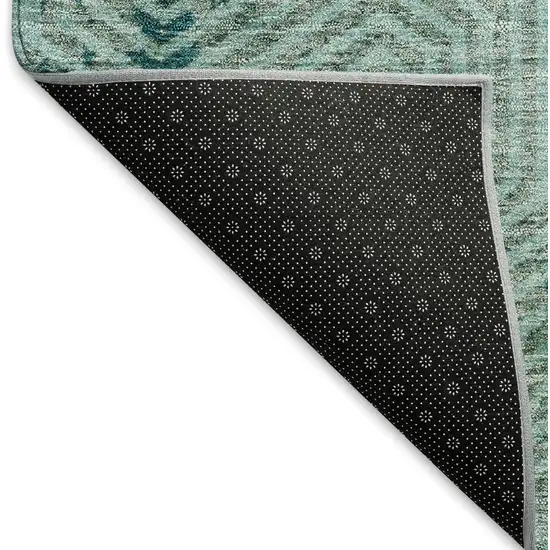 8' Teal And Gray Geometric Washable Round Rug With UV Protection Photo 6