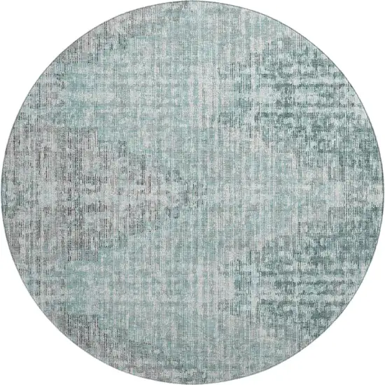 8' Teal And Gray Geometric Washable Round Rug With UV Protection Photo 1