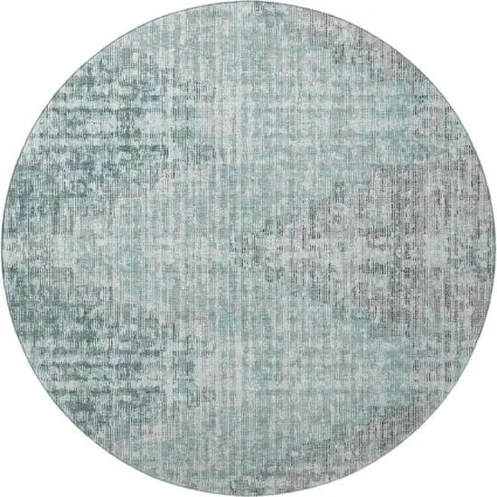 8' Teal And Gray Geometric Washable Round Rug With UV Protection Photo 4
