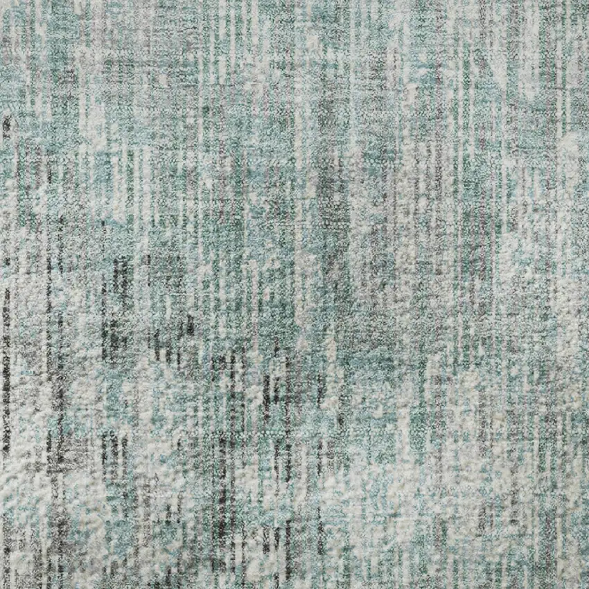 8' Teal And Gray Geometric Washable Round Rug With UV Protection Photo 9