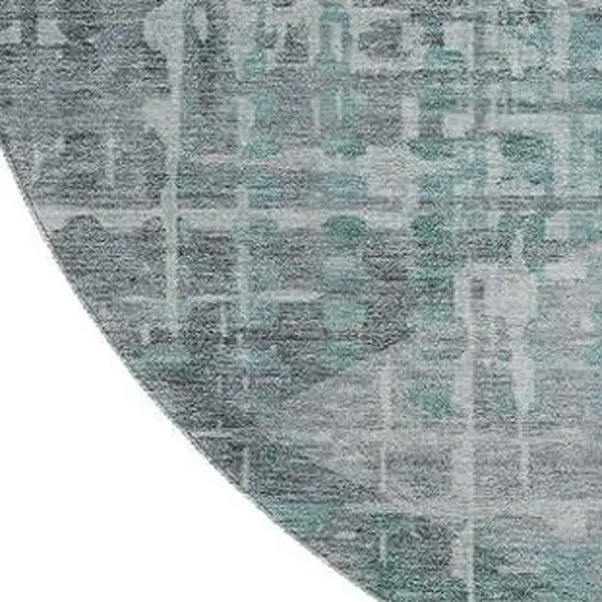8' Teal And Gray Geometric Washable Round Rug With UV Protection Photo 3