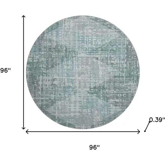 8' Teal And Gray Geometric Washable Round Rug With UV Protection Photo 9