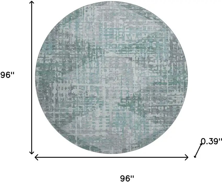 8' Teal And Gray Geometric Washable Round Rug With UV Protection Photo 9