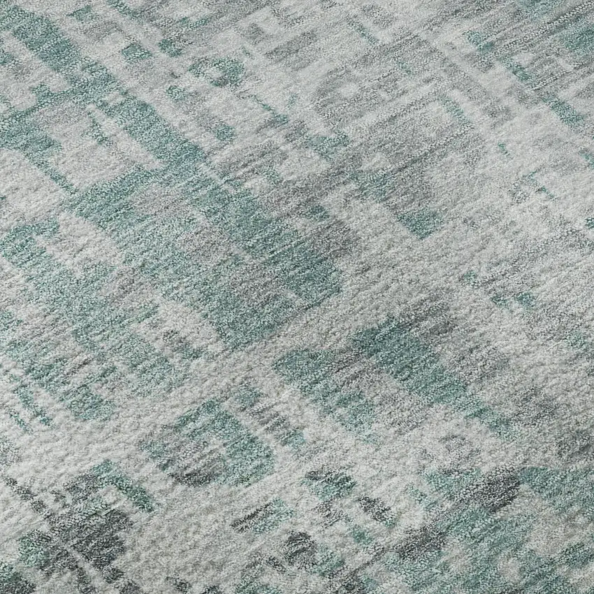 8' Teal And Gray Geometric Washable Round Rug With UV Protection Photo 8