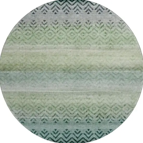 8' Teal And Gray Geometric Washable Round Rug With UV Protection Photo 4