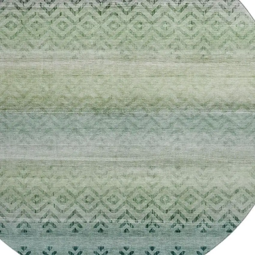 8' Teal And Gray Geometric Washable Round Rug With UV Protection Photo 3