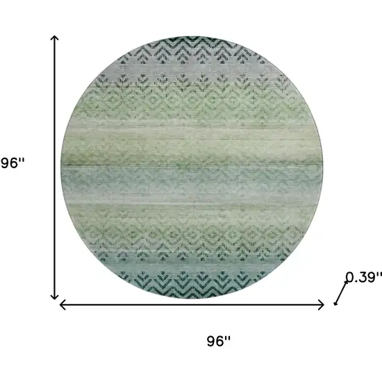 8' Teal And Gray Geometric Washable Round Rug With UV Protection Photo 8