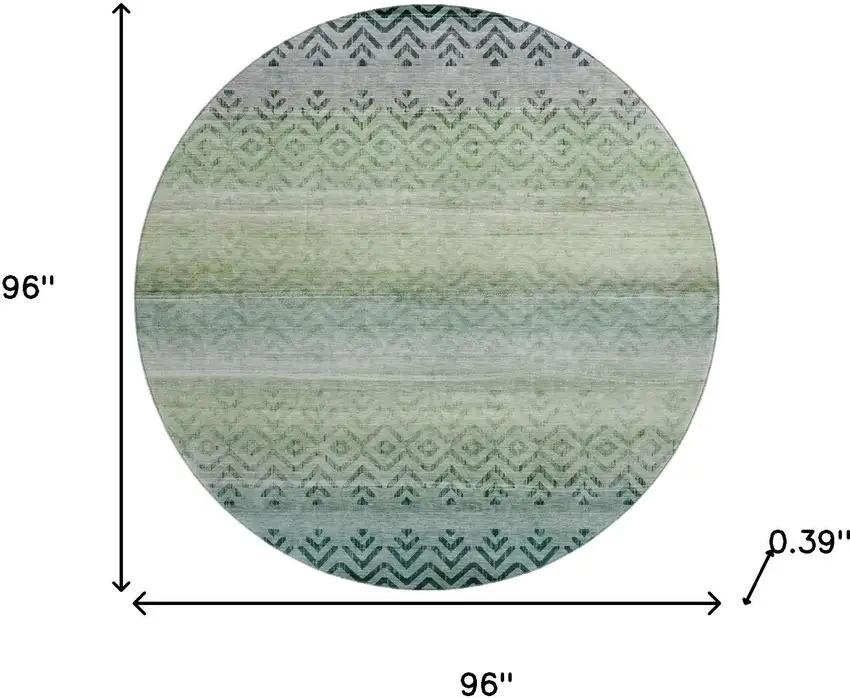 8' Teal And Gray Geometric Washable Round Rug With UV Protection Photo 8