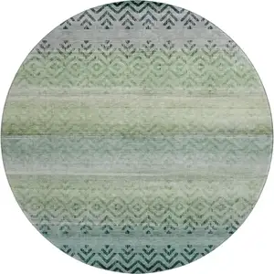Photo of 8' Teal And Gray Geometric Washable Round Rug With UV Protection