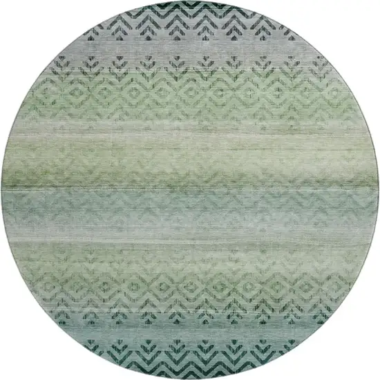 8' Teal And Gray Geometric Washable Round Rug With UV Protection Photo 1