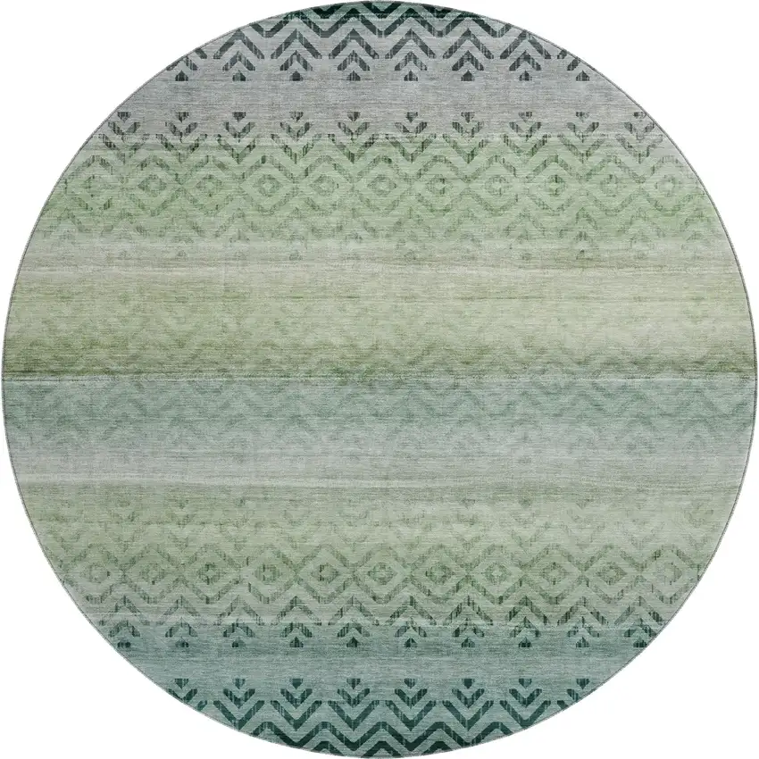 8' Teal And Gray Geometric Washable Round Rug With UV Protection Photo 1
