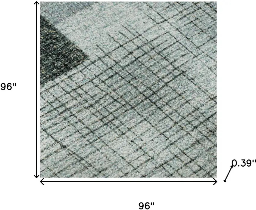 8' Teal And Gray Geometric Washable Round Rug With UV Protection Photo 6