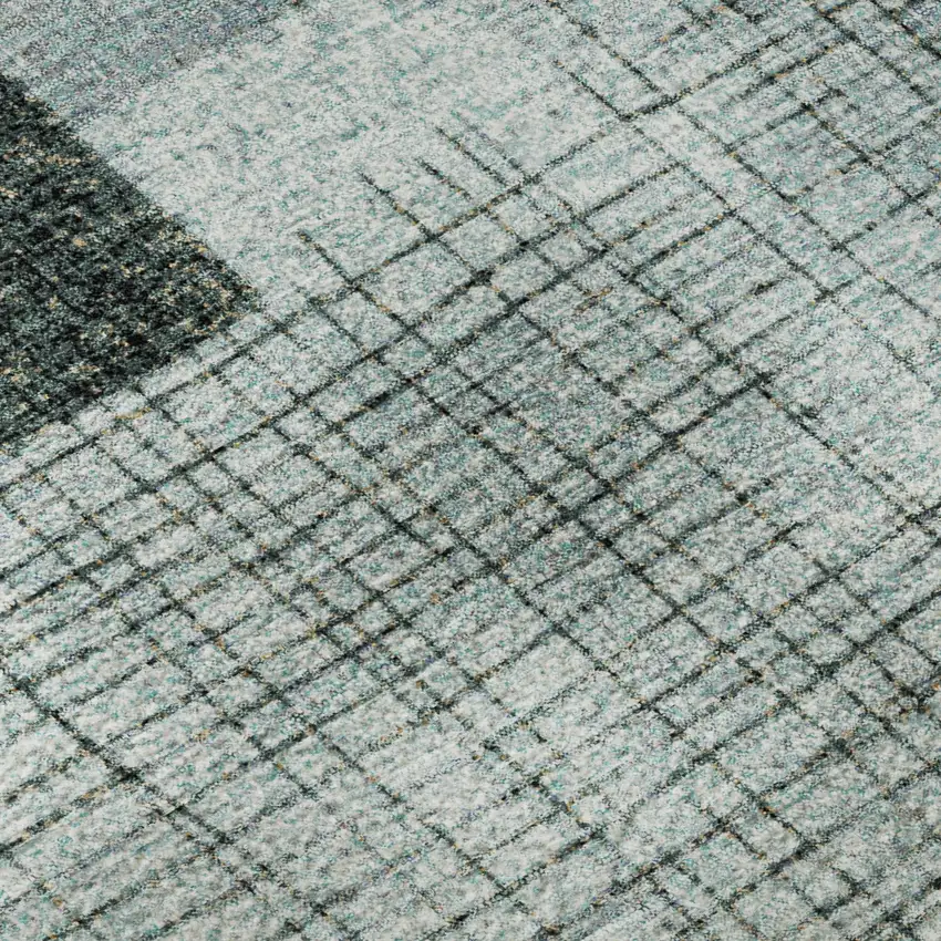 8' Teal And Gray Geometric Washable Round Rug With UV Protection Photo 1