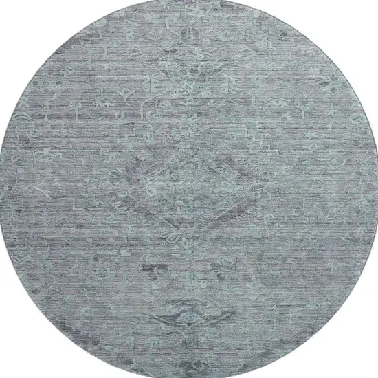 8' Teal And Gray Medallion Washable Round Rug With UV Protection Photo 3