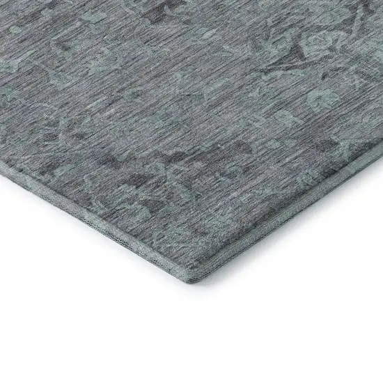 8' Teal And Gray Medallion Washable Round Rug With UV Protection Photo 6