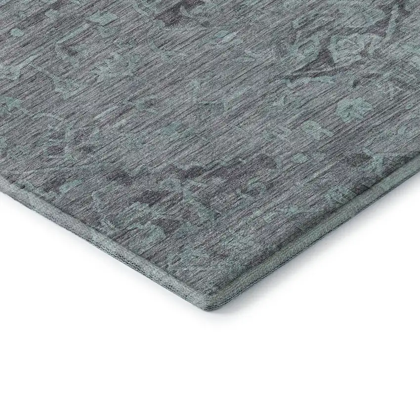 8' Teal And Gray Medallion Washable Round Rug With UV Protection Photo 6