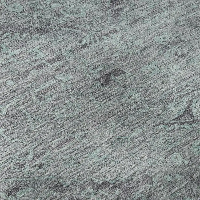 8' Teal And Gray Medallion Washable Round Rug With UV Protection Photo 8