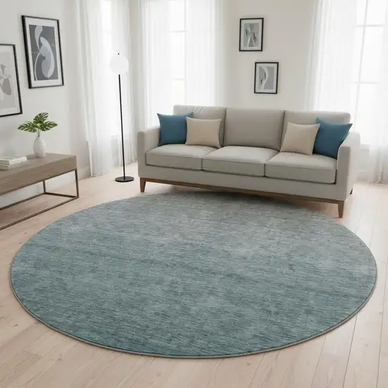 8' Teal And Gray Ombre Washable Round Rug With UV Protection Photo 2