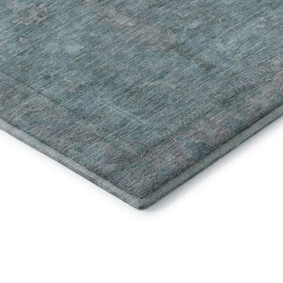 8' Teal And Gray Oriental Washable Round Rug With UV Protection Photo 6