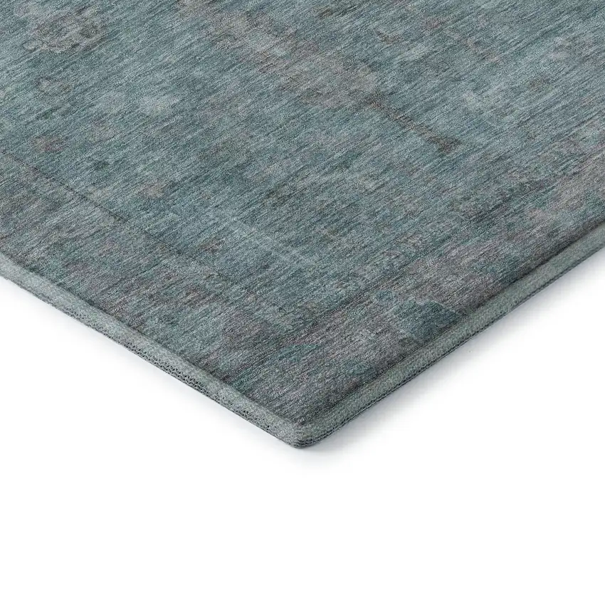 8' Teal And Gray Oriental Washable Round Rug With UV Protection Photo 6