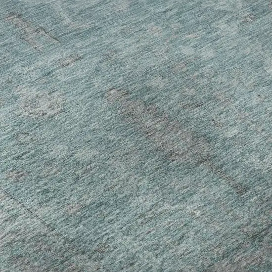8' Teal And Gray Oriental Washable Round Rug With UV Protection Photo 8