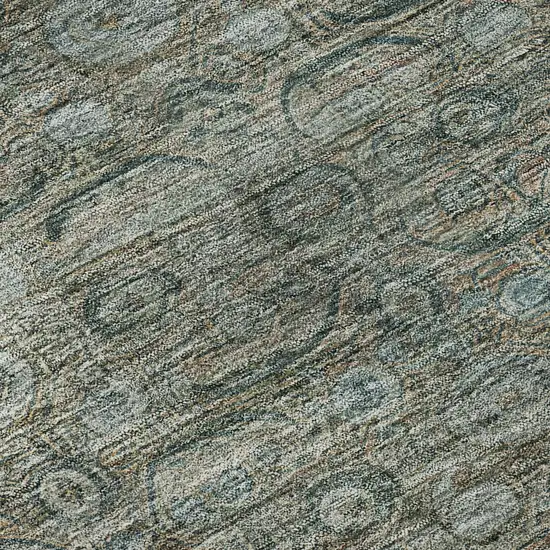 8' Teal And Gray Oriental Washable Round Rug With UV Protection Photo 9