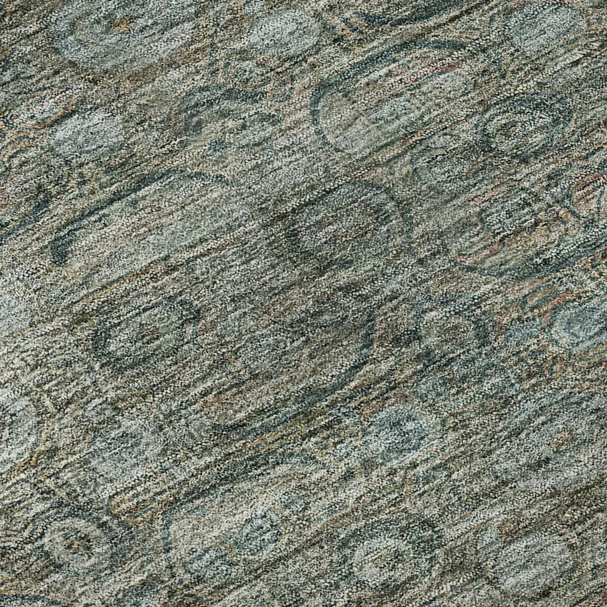 8' Teal And Gray Oriental Washable Round Rug With UV Protection Photo 9