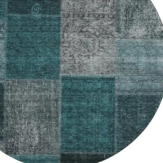 8' Teal And Gray Patchwork Washable Round Rug With UV Protection Photo 3