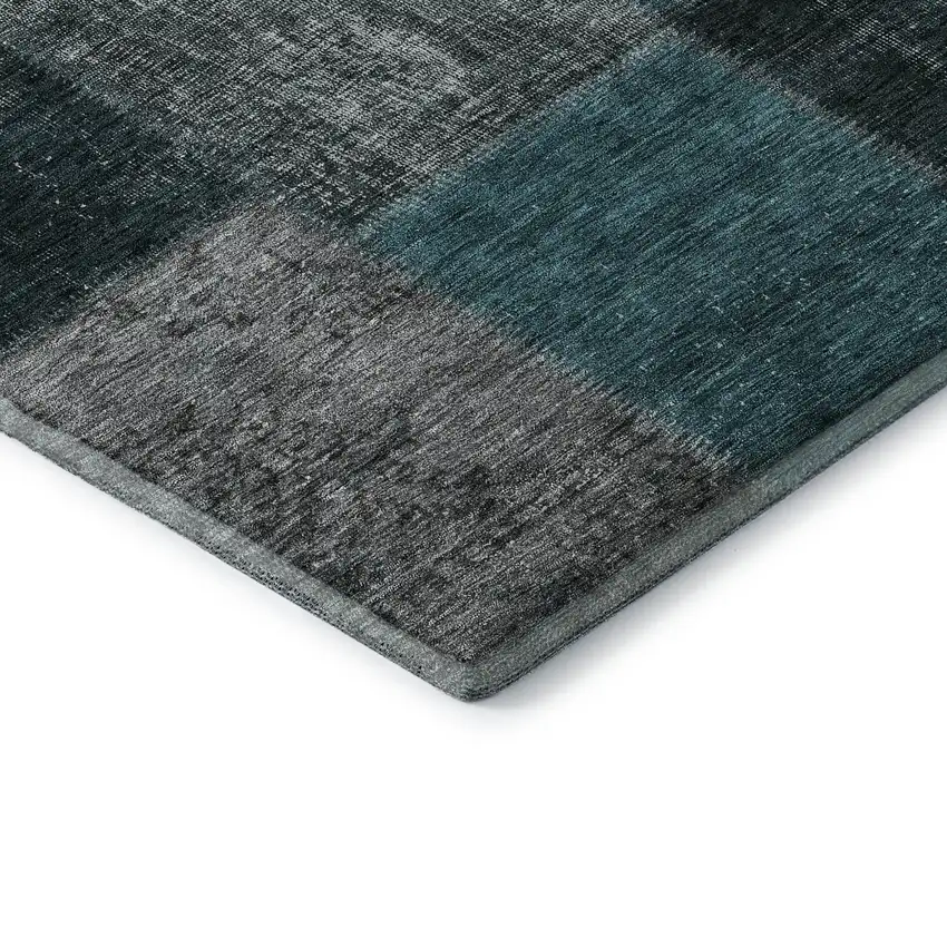8' Teal And Gray Patchwork Washable Round Rug With UV Protection Photo 7