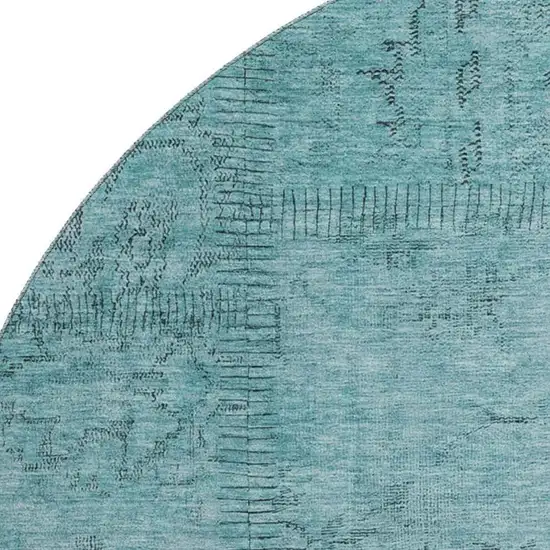 8' Teal And Gray Patchwork Washable Round Rug With UV Protection Photo 2