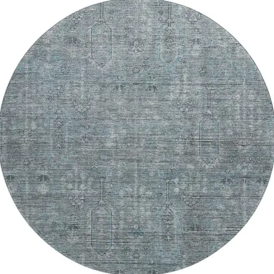 8' Teal And Gray Southwestern Washable Round Rug With UV Protection Photo 4