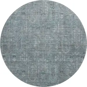 Photo of 8' Teal And Gray Southwestern Washable Round Rug With UV Protection