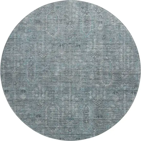 8' Teal And Gray Southwestern Washable Round Rug With UV Protection Photo 1
