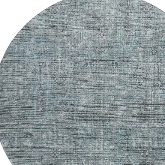 8' Teal And Gray Southwestern Washable Round Rug With UV Protection Photo 3