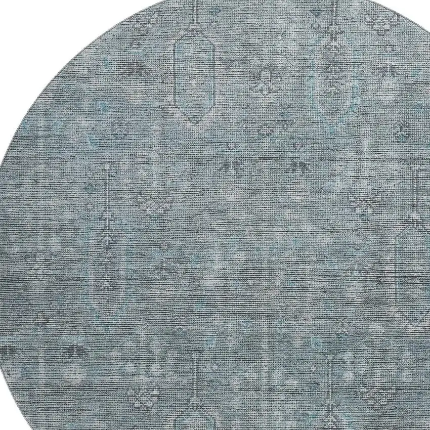 8' Teal And Gray Southwestern Washable Round Rug With UV Protection Photo 3