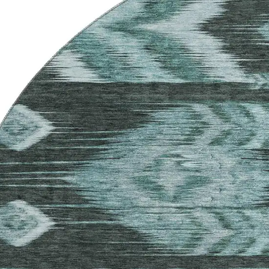 8' Teal And Gray Southwestern Washable Round Rug With UV Protection Photo 3